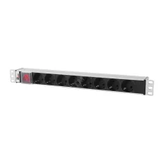 Блок розеток Rem-10 без шнура с выкл., 8 Sсhuko, вход IEC 60320 C14, 10 A, алюм., 19'
