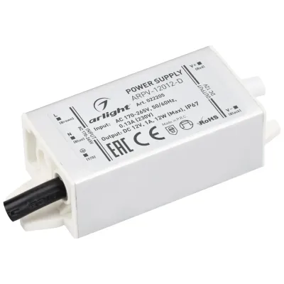 Блок питания ARPV-12012-D (12V, 1.0A, 12W) (ARL, IP67 Металл, 3 года)
