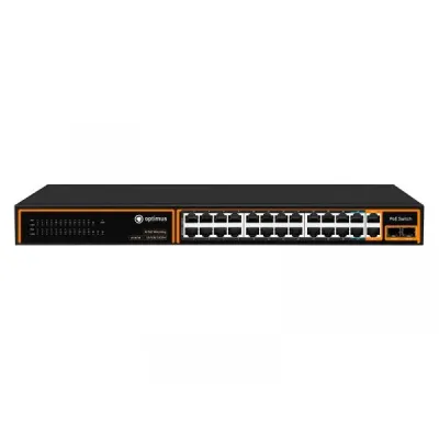 Коммутатор неуправляемый промышленный 24x100Мбит/с (RJ45 с PoE+), 2x1Гбит/с (RJ45) + 2x1Гбит/с (SFP) 300Вт