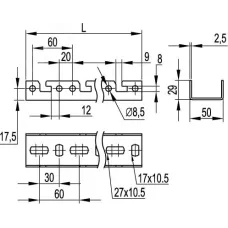 Профиль BPF, для консолей быстрой фиксации BBF,  L600, толщ.2,5 мм, горячеоцинкованный