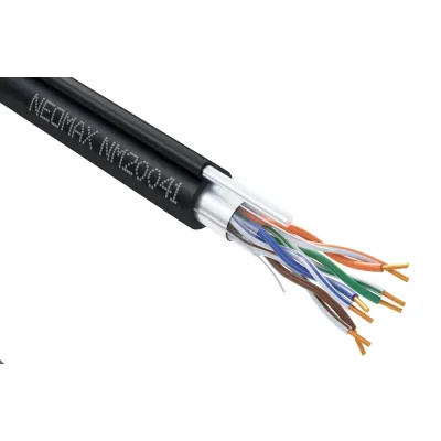Витая пара F/UTP CAT 5e 4x2x0.52 мм 24AWG Медь внешний стальной трос 2.0мм PE черный Fluke Tested 305м