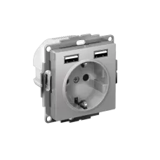 РОЗЕТКА ATLASDESIGN 16А c 2 USB A+A, 5В/2,4А, 2х5В/1,2А, механизм, АЛЮМИНИЙ