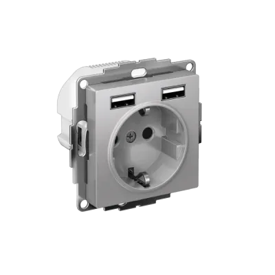 РОЗЕТКА ATLASDESIGN 16А c 2 USB A+A, 5В/2,4А, 2х5В/1,2А, механизм, АЛЮМИНИЙ