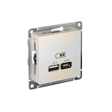 РОЗЕТКА USB ATLASDESIGN A+С, 5В/2,4А, 2х5В/1,2А, механизм, ЖЕМЧУГ