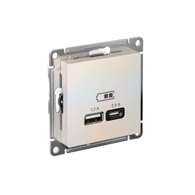 РОЗЕТКА USB ATLASDESIGN A+С, 5В/2,4А, 2х5В/1,2А, механизм, ЖЕМЧУГ