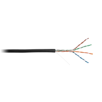 Кабель NETLAN U/UTP 4 пары, Кат.5e (Класс D), 100МГц, одножильный, BC (чистая медь), внешний, PE до -40C, с одножильным тросом, черный, 305м