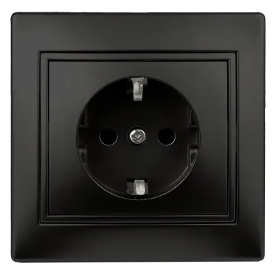 Розетка Intro Plano 1-206-05 с заземлением 2P+E Schuko со шторками, 16А-250В, IP20, СУ, антрацит