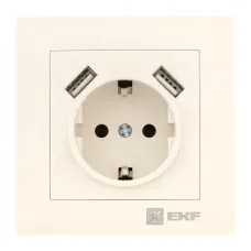 Валенсия розетка 1-местная с/з 16А кремовая с защ. штор. с 2 USB 2,1А