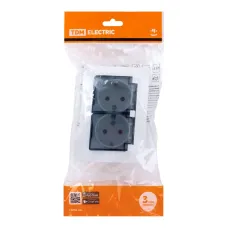 Розетка двойная 2П+З с защ. шт. и проз. крышкой 16А 250В IP44 (основание пластик) белая Таймыр TDM