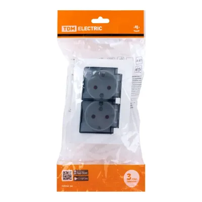 Розетка двойная 2П+З с защ. шт. и проз. крышкой 16А 250В IP44 (основание пластик) белая Таймыр TDM