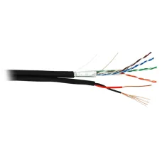 Кабель NETLAN F/UTP 4 пары, Кат.5e (Класс D), 100МГц, одножильный, BC (чистая медь), с многожильным силовым кабелем 0,50мм2, внешний, PE до -40C, черный, 305м