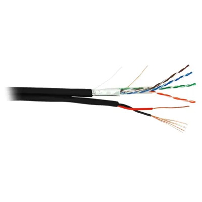 Кабель NETLAN F/UTP 4 пары, Кат.5e (Класс D), 100МГц, одножильный, BC (чистая медь), с многожильным силовым кабелем 0,50мм2, внешний, PE до -40C, черный, 305м