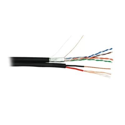Кабель NETLAN F/UTP 4 пары, Кат.5e (Класс D), 100МГц, одножильный, BC (чистая медь), с многожильным силовым кабелем 0,75мм2, внешний, PE до -40C, черный, 305м