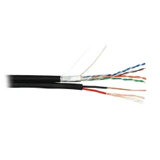 Кабель NETLAN F/UTP 4 пары, Кат.5e (Класс D), 100МГц, одножильный, BC (чистая медь), с многожильным силовым кабелем 1,50мм2, внешний, PE до -40C, черный, 305м