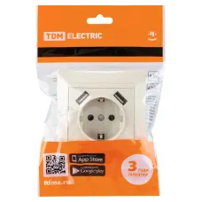 Розетка 2П+З 16А 250В + 2 USB порта 2,1А 5В сл.кость Лама