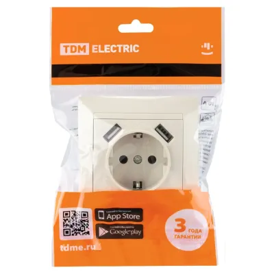 Розетка 2П+З 16А 250В + 2 USB порта 2,1А 5В сл.кость Лама