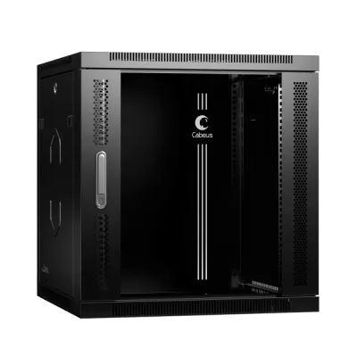 Шкаф телекоммуникационный настенный разобранный 19дюйм 12U 600x450x635mm (ШхГхВ) дверь стекло, цвет черный