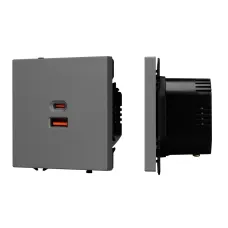 Механизм розетки с быстрой USB зарядкой SCT-NOBE-MUAC-SFPL-FC-GR, 65W, QC3, Серый