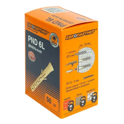 Дюбель нейлоновый ЕВРОПАРТНЕР  PND-6L (6х50 mm) удлиненный 50 шт
