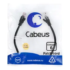 Патч-корд U/UTP, категория 6, 2xRJ45/8p8c, неэкранированный, черный, PVC, 0.3м