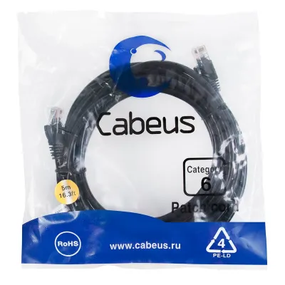 Патч-корд U/UTP, категория 6, 2xRJ45/8p8c, неэкранированный, черный, PVC, 5м