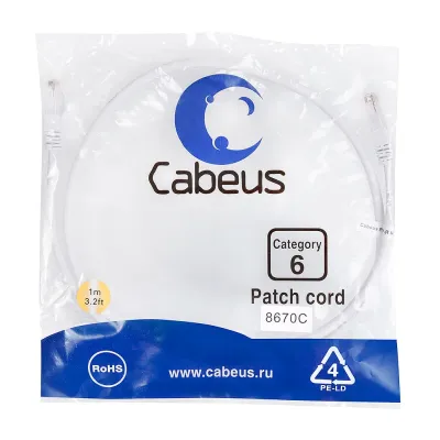Патч-корд U/UTP, категория 6, 2xRJ45/8p8c, неэкранированный, белый, PVC, 1м