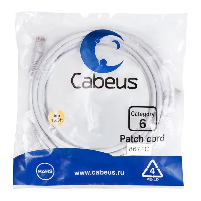 Патч-корд U/UTP, категория 6, 2xRJ45/8p8c, неэкранированный, белый, PVC, 5м