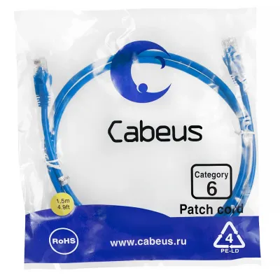 Патч-корд U/UTP, категория 6, 2xRJ45/8p8c, неэкранированный, синий, PVC, 1.5м