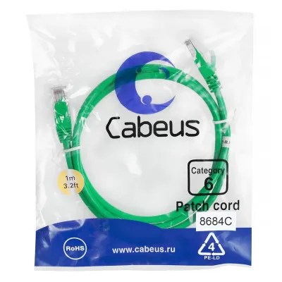 Патч-корд U/UTP, категория 6, 2xRJ45/8p8c, неэкранированный, зеленый, PVC, 1м