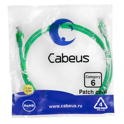 Патч-корд U/UTP, категория 6, 2xRJ45/8p8c, неэкранированный, зеленый, PVC, 1.5м