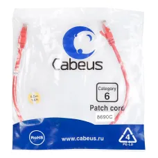 Патч-корд U/UTP, категория 6, 2xRJ45/8p8c, неэкранированный, красный, PVC, 0.5м