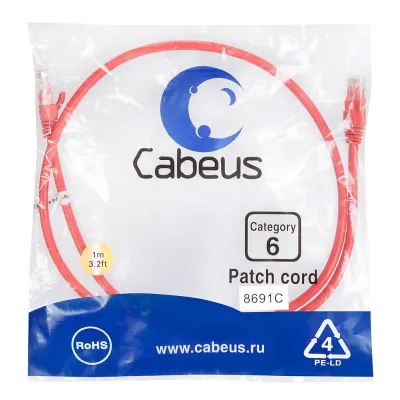 Патч-корд U/UTP, категория 6, 2xRJ45/8p8c, неэкранированный, красный, PVC, 1м