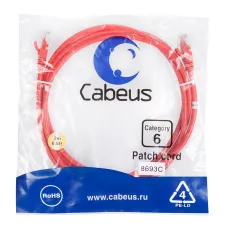 Патч-корд U/UTP, категория 6, 2xRJ45/8p8c, неэкранированный, красный, PVC, 2м