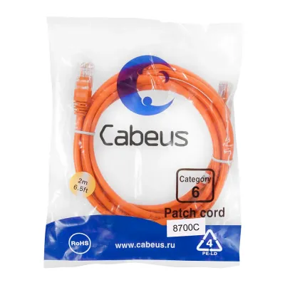 Патч-корд U/UTP, категория 6, 2xRJ45/8p8c, неэкранированный, оранжевый, PVC, 2м