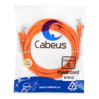 Патч-корд U/UTP, категория 6, 2xRJ45/8p8c, неэкранированный, оранжевый, PVC, 3м