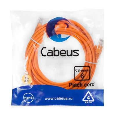 Патч-корд U/UTP, категория 6, 2xRJ45/8p8c, неэкранированный, оранжевый, PVC, 5м