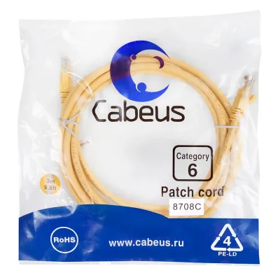 Патч-корд U/UTP, категория 6, 2xRJ45/8p8c, неэкранированный, желтый, PVC, 3м
