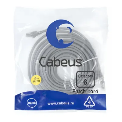 Патч-корд U/UTP, категория 6, 2xRJ45/8p8c, неэкранированный, серый, PVC, 15м