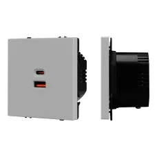 Розетка USB NOBE тип A+C SCT-MUAC-SFPL-FC-IS 65Вт, QC3 софт-тач никель 1 пост