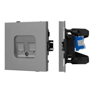 Механизм компьютерной розетки двойной SCT-TENDO-MPC2-PL-GR, RJ-45, CAT6, Серый