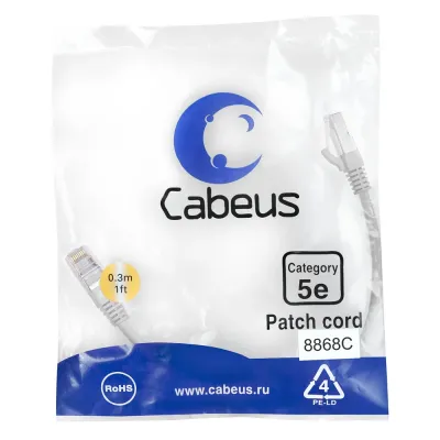 Патч-корд F/UTP, категория 5е, 2xRJ45/8p8c, экранированный, серый, LSZH, 0.3м