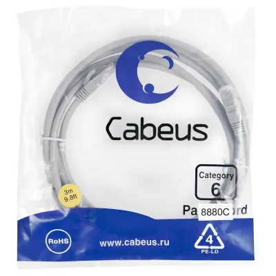 Патч-корд U/UTP, категория 6, 2xRJ45/8p8c, неэкранированный, серый, LSZH, 3м