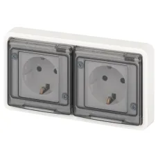Розетка ЭРА Эксперт 11-2523-01 2х2P+E гориз. IP55, 16A-250В, СУ, белый
