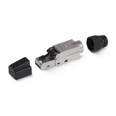 Коннектор с фиксатором кабеля и колпачком RJ-45(8P8C) под витую пару, категория до 6a, экранированный, для одножильного кабеля, для толстых жил 1.35