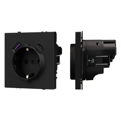 Механизм розетки с USB зарядкой SCT-NOBE-MUAC-SFPL-BK 230V, 16A, Чёрный, 1 пост
