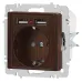 Розетка Intro Accent 6-410-10 , P+E Schuko со шторками, 16А-250В + 2хUSB, IP20, СУ, венге
