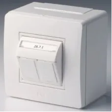 Коробка в сборе с 2 розетками RJ45, кат.5е  (телефон / компьютер), белая