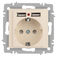 Розетка Intro Accent 6-410-02 , P+E Schuko со шторками, 16А-250В + 2хUSB, IP20, СУ, слоновая кость