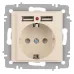Розетка Intro Accent 6-410-02 , P+E Schuko со шторками, 16А-250В + 2хUSB, IP20, СУ, слоновая кость