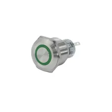 Выключатель кнопочный GQ22-L-11E/G/220V/S, зелёный, металл, 1C1NO1NC, цилиндр с подсветкой 220В AC/DC, d22мм, IP65  (ЭТ)